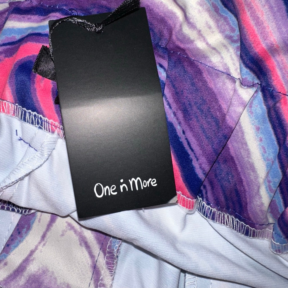 One N More Psychedelic Ruffle Paperbag Women's Shorts Pink Purple S Belted NWT - Picture 10 of 12